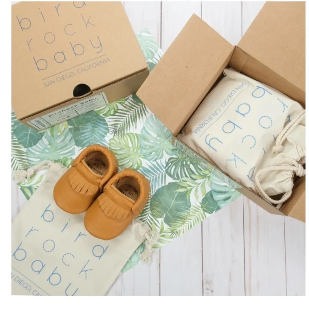 NEW BirdRock Baby Ginger Tan Leather Boho Newborn Baby Moccasins Shoes